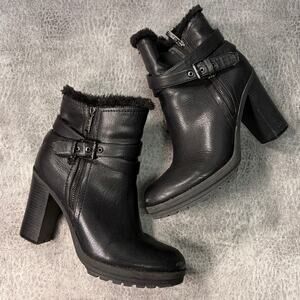 Guess Black Chunky Fur Lined Ankle Boots